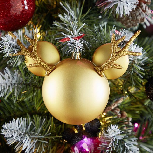 Boule de No&euml;l Disney t&ecirc;te de Mickey en 3D dor&eacute;e H15,5cm