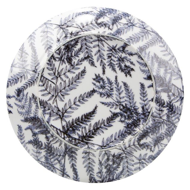 Assiette à dessert motif feuillage bleu et blanc