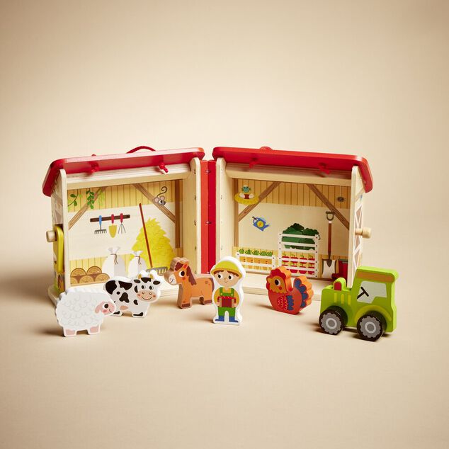Ferme ou h&ocirc;pital ou caserne de pompiers pliable en bois 20,5x17,5xH19cm