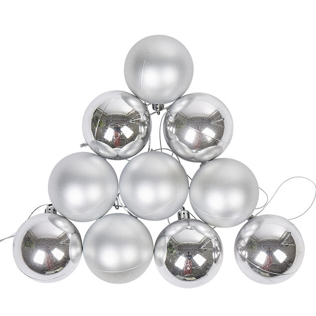 Boule de No&euml;l argent&eacute;e brillante et mate x10