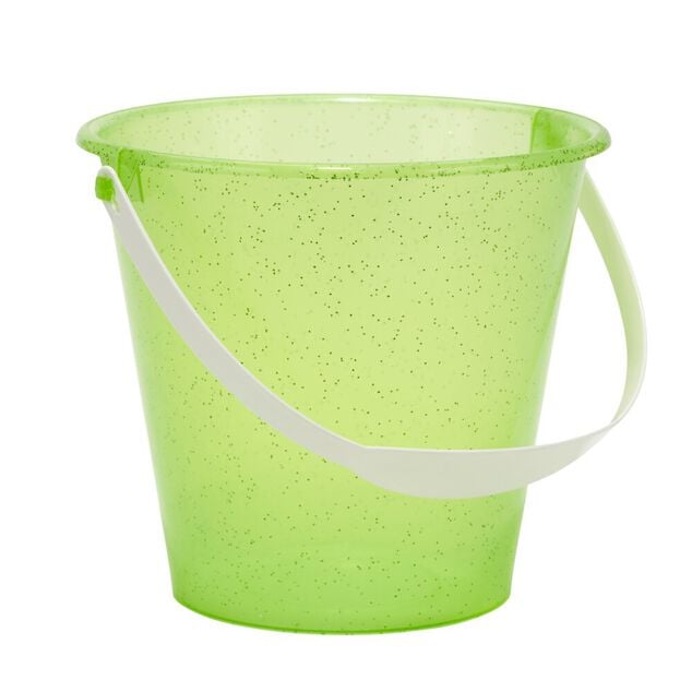 Seau de plage enfant plastique paillette 18x14xH15,5cm (4 mod&egrave;les)