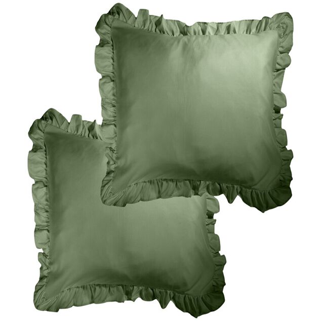 Taie d'oreiller carr&eacute;e satin&eacute;e unie &agrave; volants 63x63cm (3 mod&egrave;les)