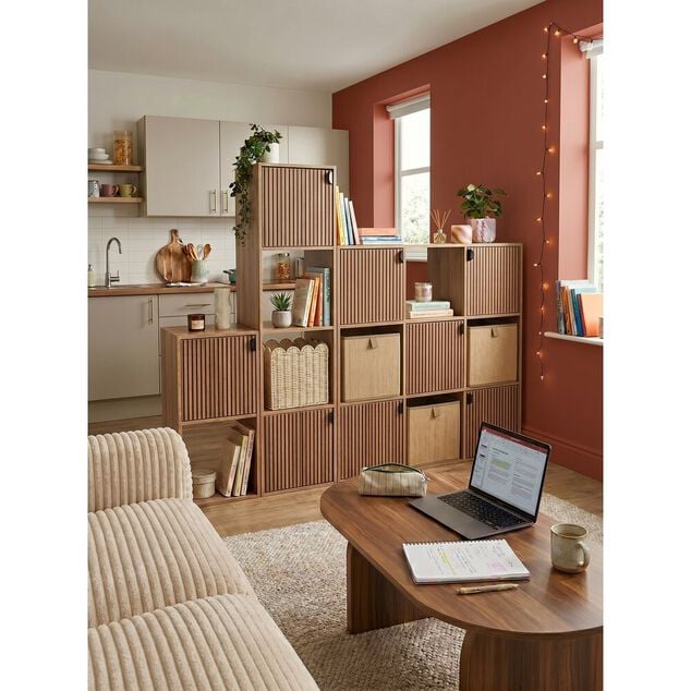 Colonne Adam 4 cases dont 2 portes bois marron 30x29,5xH120cm