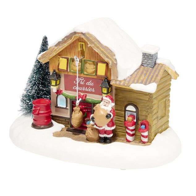 Village de No&euml;l lumineux et anim&eacute; LED courrier du P&egrave;re No&euml;l 21,5x12xH14cm