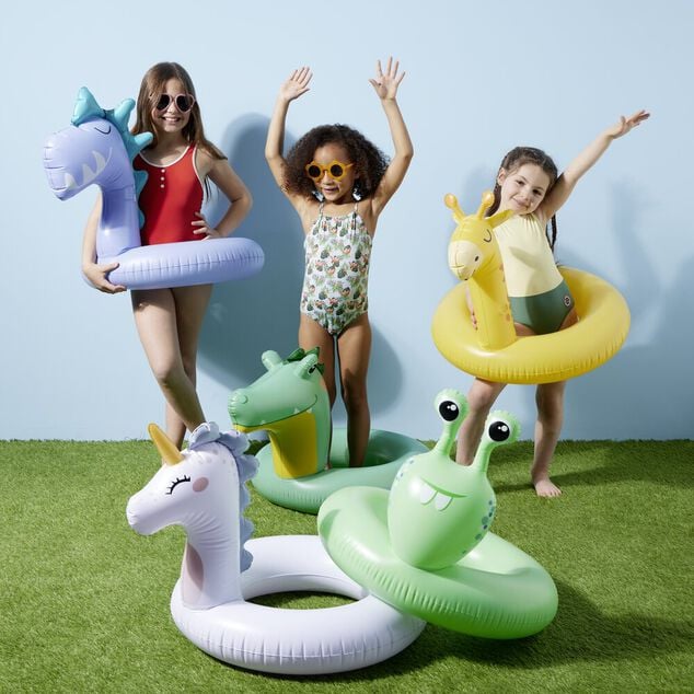 Bou&eacute;e ronde enfant t&ecirc;te dinosaure plastique bleu &Oslash;60cm