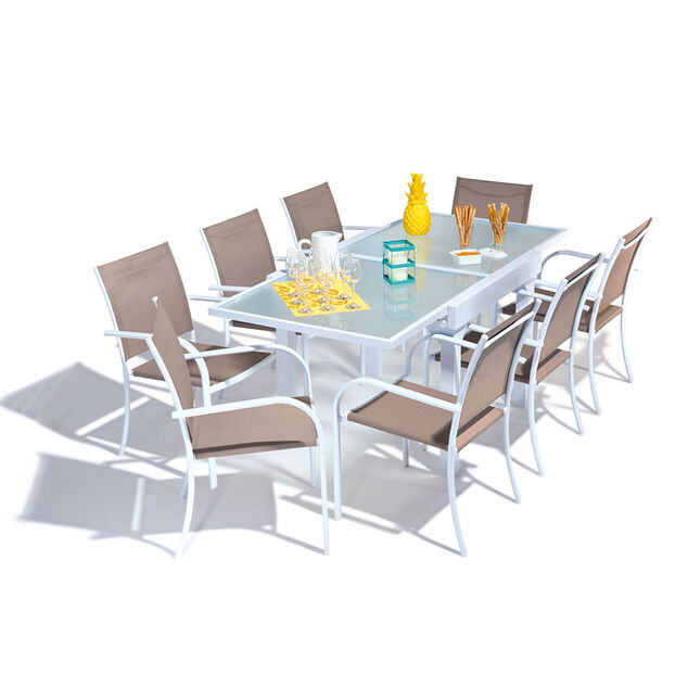 Table de jardin extensible Oslow 4 &agrave; 8 personnes blanc gris