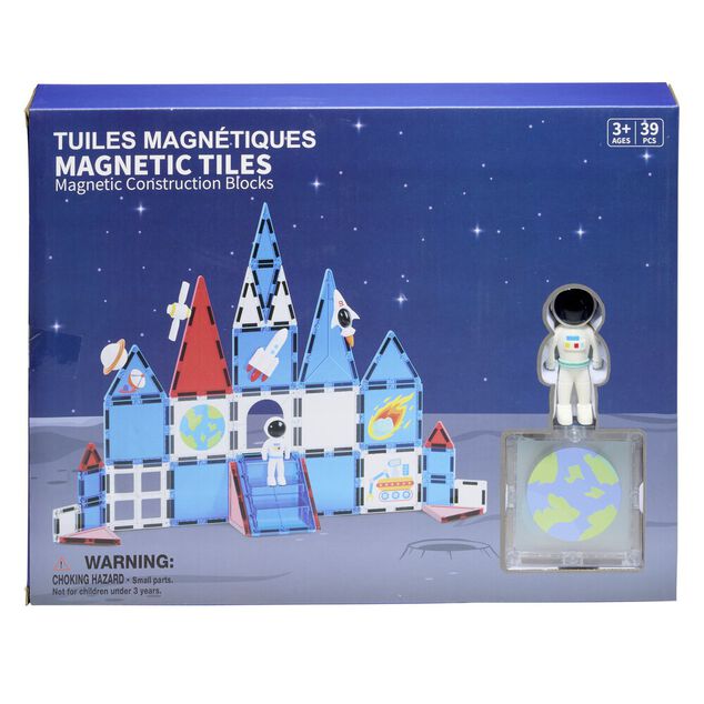 Jeu construction enfant gar&ccedil;on tuiles magn&eacute;tiques x37 th&egrave;me espace bleu