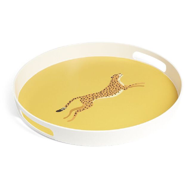 Plateau rond feuille exotique m&eacute;lamin&eacute; vert &Oslash;34,5xH4,1cm