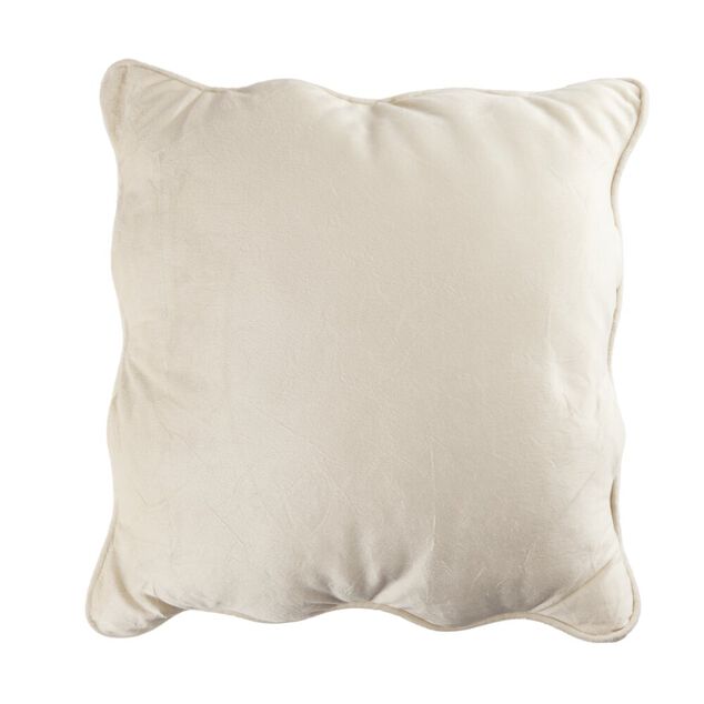 Coussin carr&eacute; velours bords vague beige 40x40cm