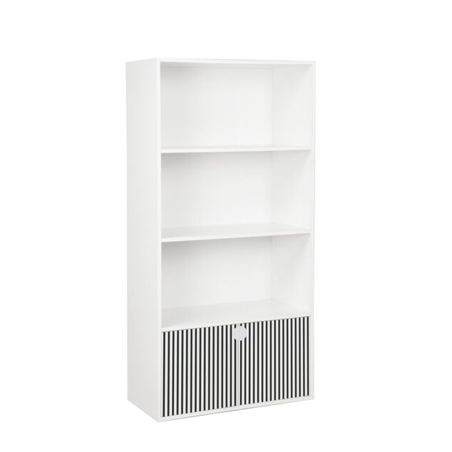 Biblioth&egrave;que colonne Adam 4 niveaux 2 portes en bois blanc L60xP29,5xH120cm