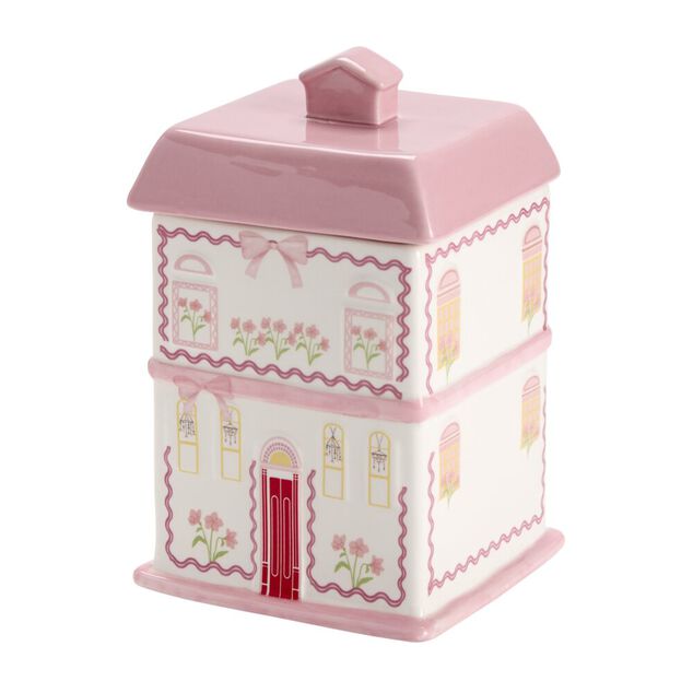 Bonbonni&egrave;re forme maison dolomite rose 15x15xH24cm