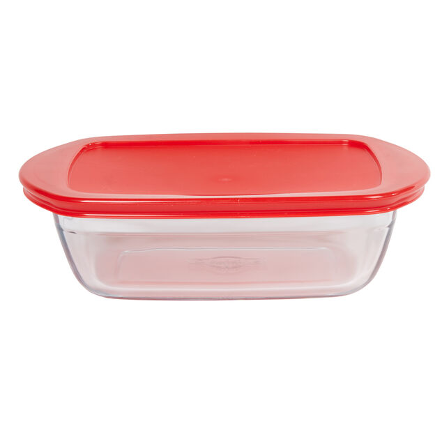 Plat &agrave; four rectangulaire en verre couvercle plastique