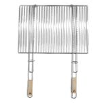 Grille double barbecue 73x53cm m&eacute;tal et bois