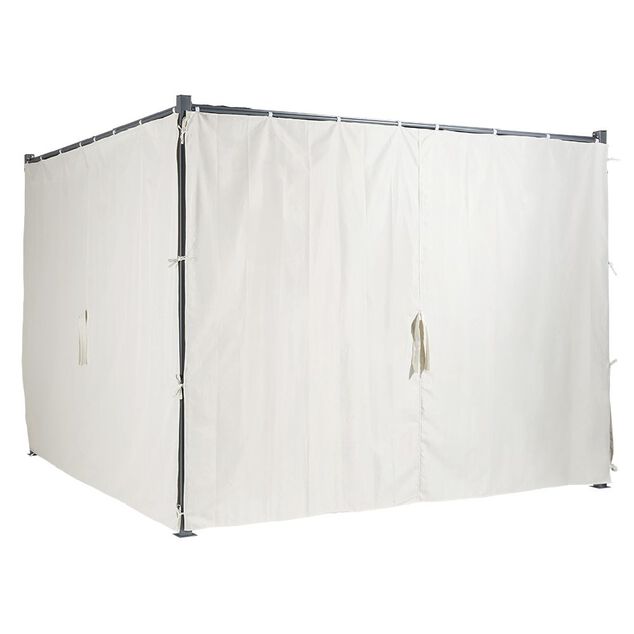 Tonnelle carr&eacute;e Rome toit r&eacute;tractable et rideaux &eacute;cru UPF50+ 285x285xH220cm 8,1m&sup2;