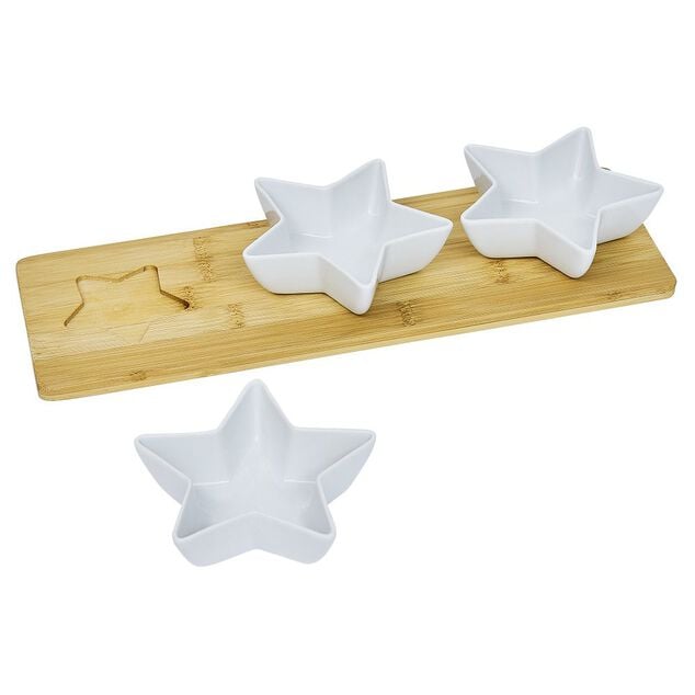 Set ap&eacute;ritif plateau bambou et coupelle &eacute;toile x3