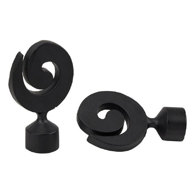 Embout tringle &agrave; rideau &Oslash;20mm m&eacute;tal forme spirale noir mat x2