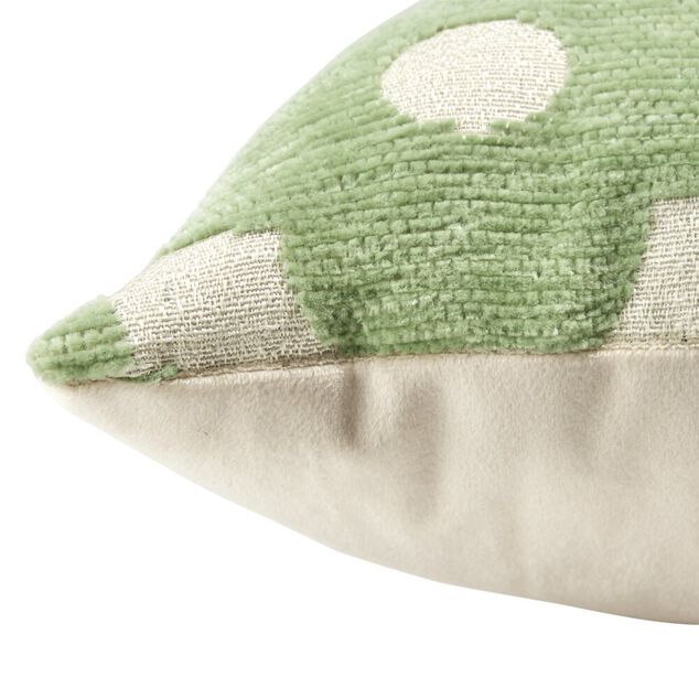 Coussin carr&eacute; jacquard chenille fleur vert 40x40cm