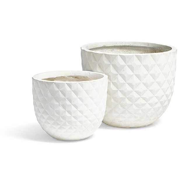 Cache pot en fibre d'argile style diamant &oslash; 30 cm blanc ivoire
