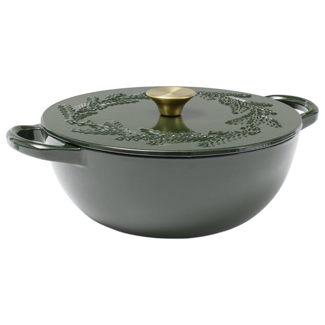 Cocotte en fonte 4,1L motif floral avec poign&eacute;e dor&eacute;e L35X26X10 cm (2 mod&egrave;les blanc ou noir)