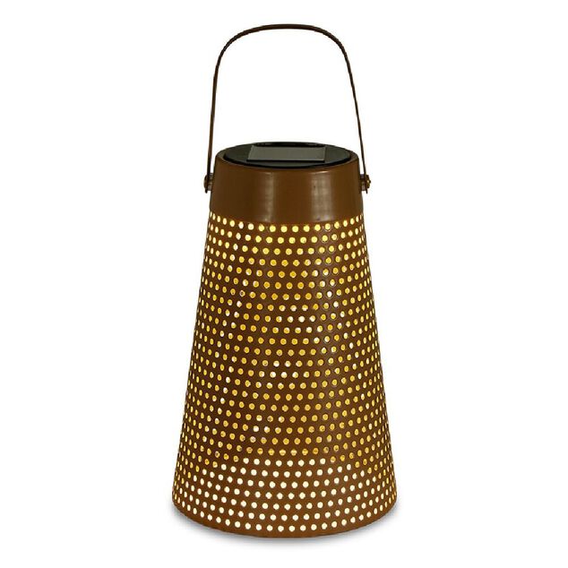 Lampe nomade solaire Faro m&eacute;tal perfor&eacute; marron &Oslash;12,8xH20cm