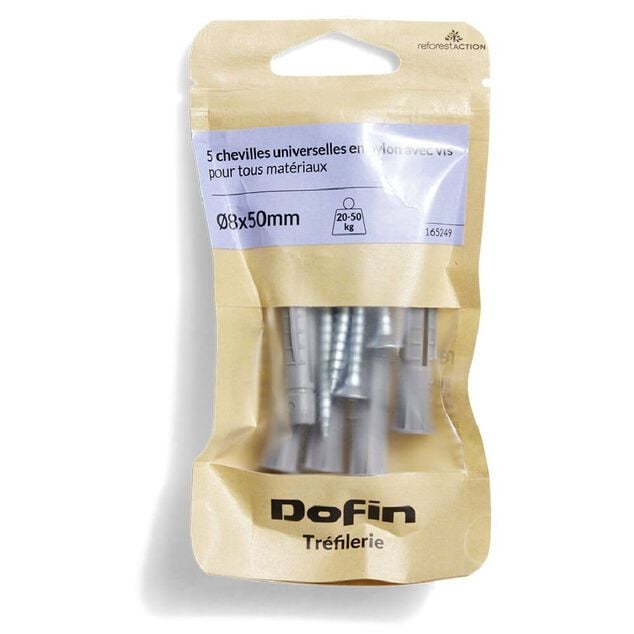 5 chevilles universelles en nylon tous mat&eacute;riaux avec vis - &Oslash;8x50 mm