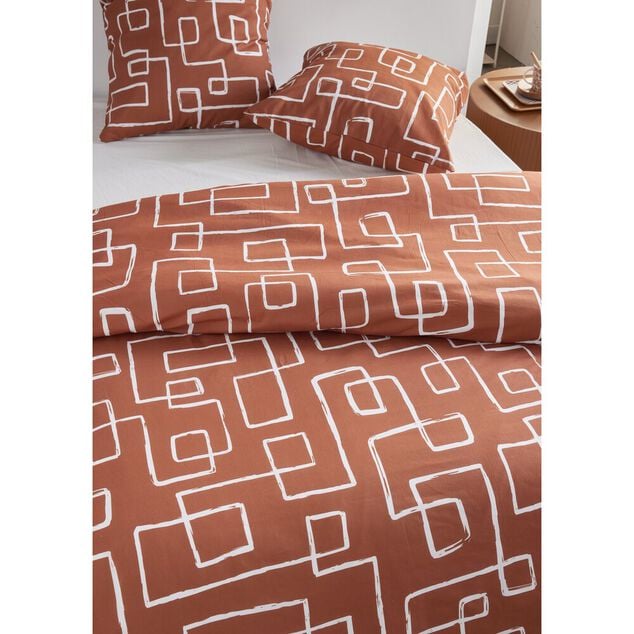 Parure de lit 2 personnes 220x240cm motif grpahique marron et blanc