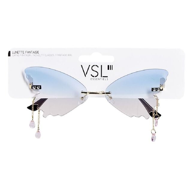 Lunettes fantaisies adulte papillon bleu et rose avec pendentif