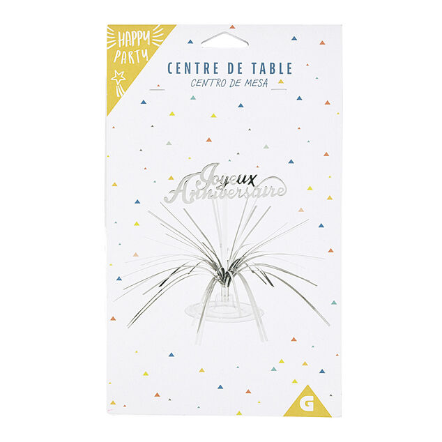 Centre de table "Joyeux anniversaire" argent&eacute;