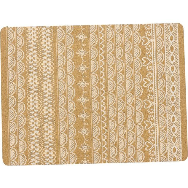 Set de table rectangulaire li&egrave;ge imprim&eacute; dentelle
