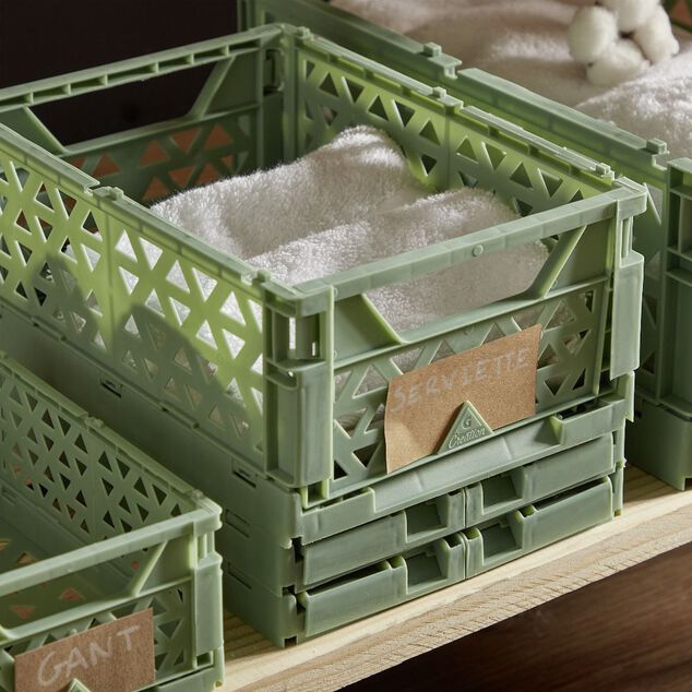 Caisse pliable avec porte-&eacute;tiquette vert L25xl16,5xH10cm