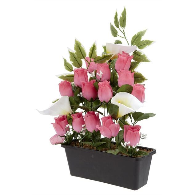 Jardini&egrave;re rose/arum 20 t&ecirc;tes blanc et rose