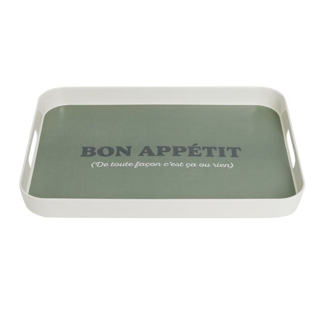Plateau de service Bon app&eacute;tit en m&eacute;lamin&eacute; vert 29x39cm