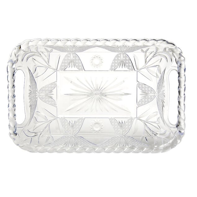 Plateau de service plastique transparent motif floral 19x29cm
