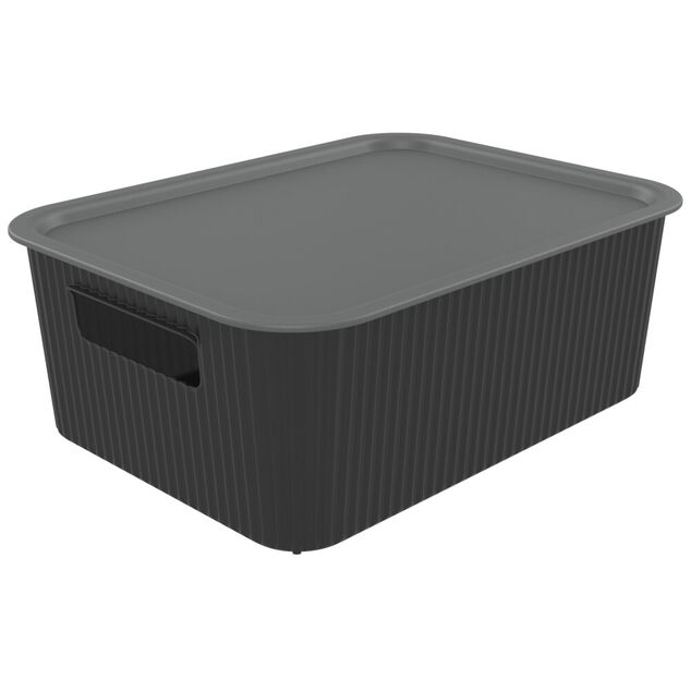 Panier de rangement 10L Vibox plastique noir avec couvercle gris 35x27xH13cm
