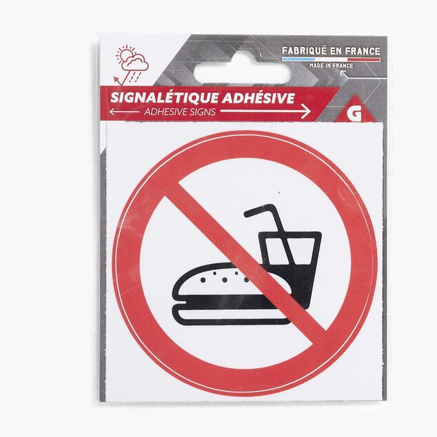 Signal&eacute;tique adh&eacute;sive "Interdiction de manger" - 8x8 cm