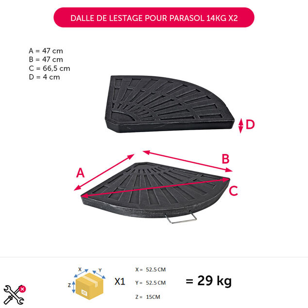 Dalle de lestage pour parasol 14kg x2