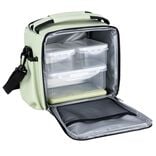 Set lunch bag isotherme tissu blanc 3 bo&icirc;tes et 1 bloc de glace 18x17xH20,5cm