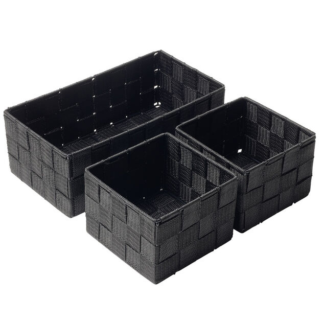 Panière de rangement x3 tissu gris foncé (1 grande et 2 petites)