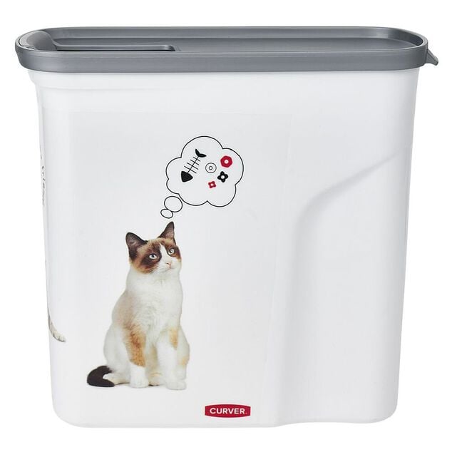 Bo&icirc;te &agrave; croquettes pour chat grise et blanche 2L