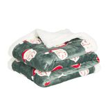 Plaid sherpa motif P&egrave;re No&euml;l rouge et vert 150x120cm