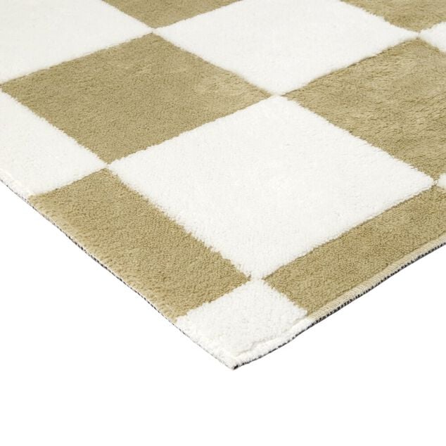Tapis rectangulaire damier polyester 114x190cm (2 mod&egrave;les beige ou rouge)