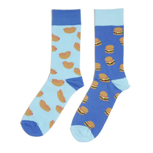 Chaussettes d&eacute;pareill&eacute;es motif burger/hot dog - T41/45