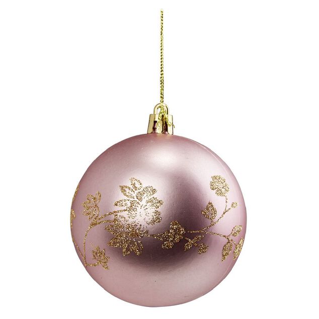 Boule de No&euml;l imprim&eacute; fleur paillet&eacute; dor&eacute; &Oslash;8cm