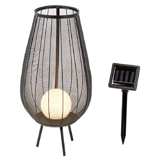 Lanterne solaire m&eacute;tal filaire mesh noir led blanc fixe H44,5 cm
