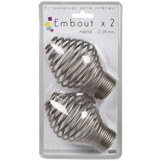 Embout pour tringle &agrave; rideaux x2 couleur m&eacute;tal nickel