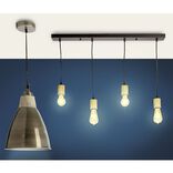 Lustre &agrave; suspension filaire 4 t&ecirc;tes m&eacute;tal et bois noir mat