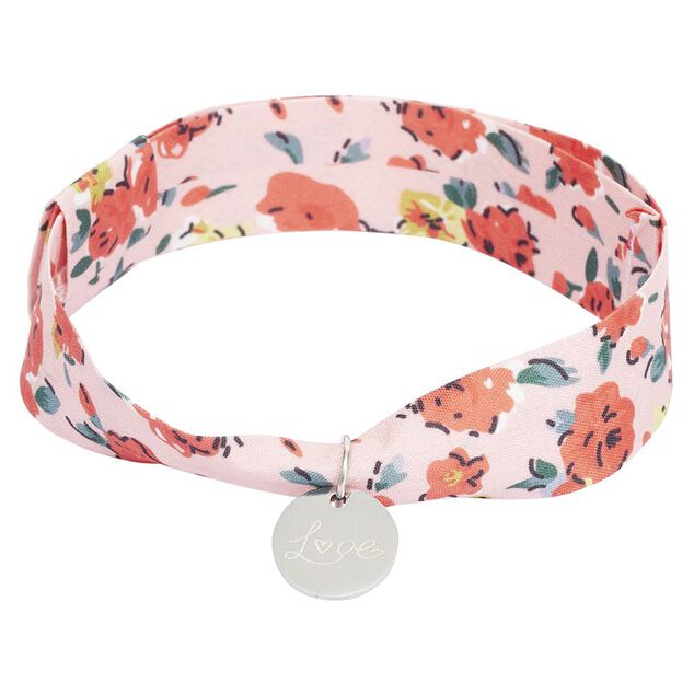 Bracelet ajustable en tissu motif floral avec pendentif Love L19cm