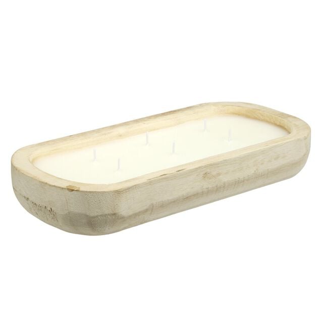Bougie dans pot en bois grand mod&egrave;le 30x14xH5,5cm