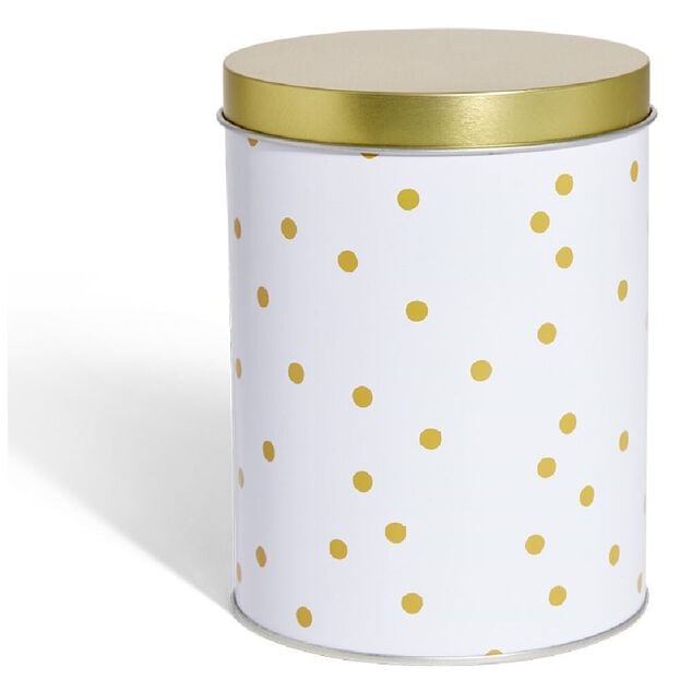 Bo&icirc;te &agrave; biscuits ronde m&eacute;tal blanc dor&eacute; &Oslash;10,5H14cm