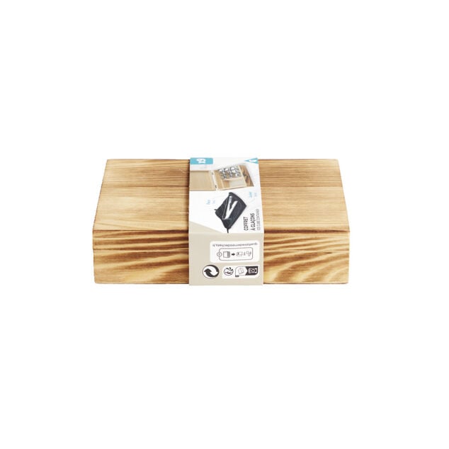 Glaçons en acier avec pince et housse dans coffret en bois